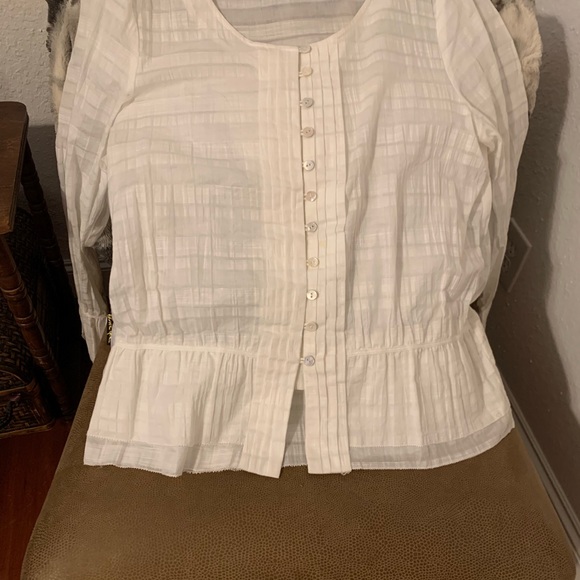 White Button Down Blouse with Ruffles - Picture 3 of 6